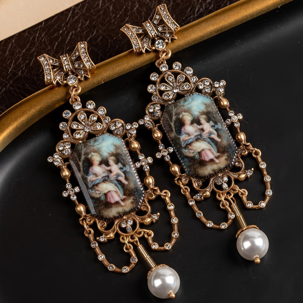 Elegant Portrait Pearl Drop Earrings