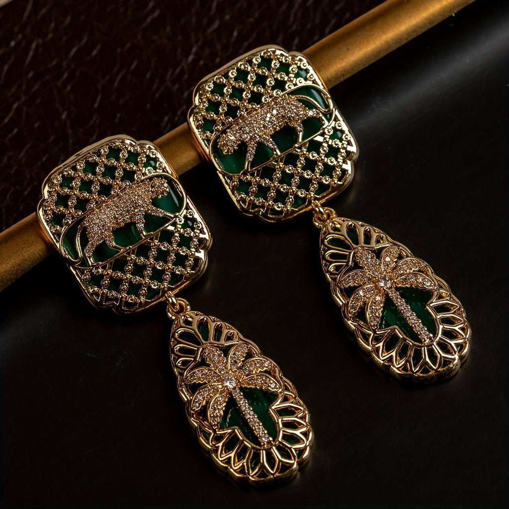 Regal Leopard Geometric Drop Earrings