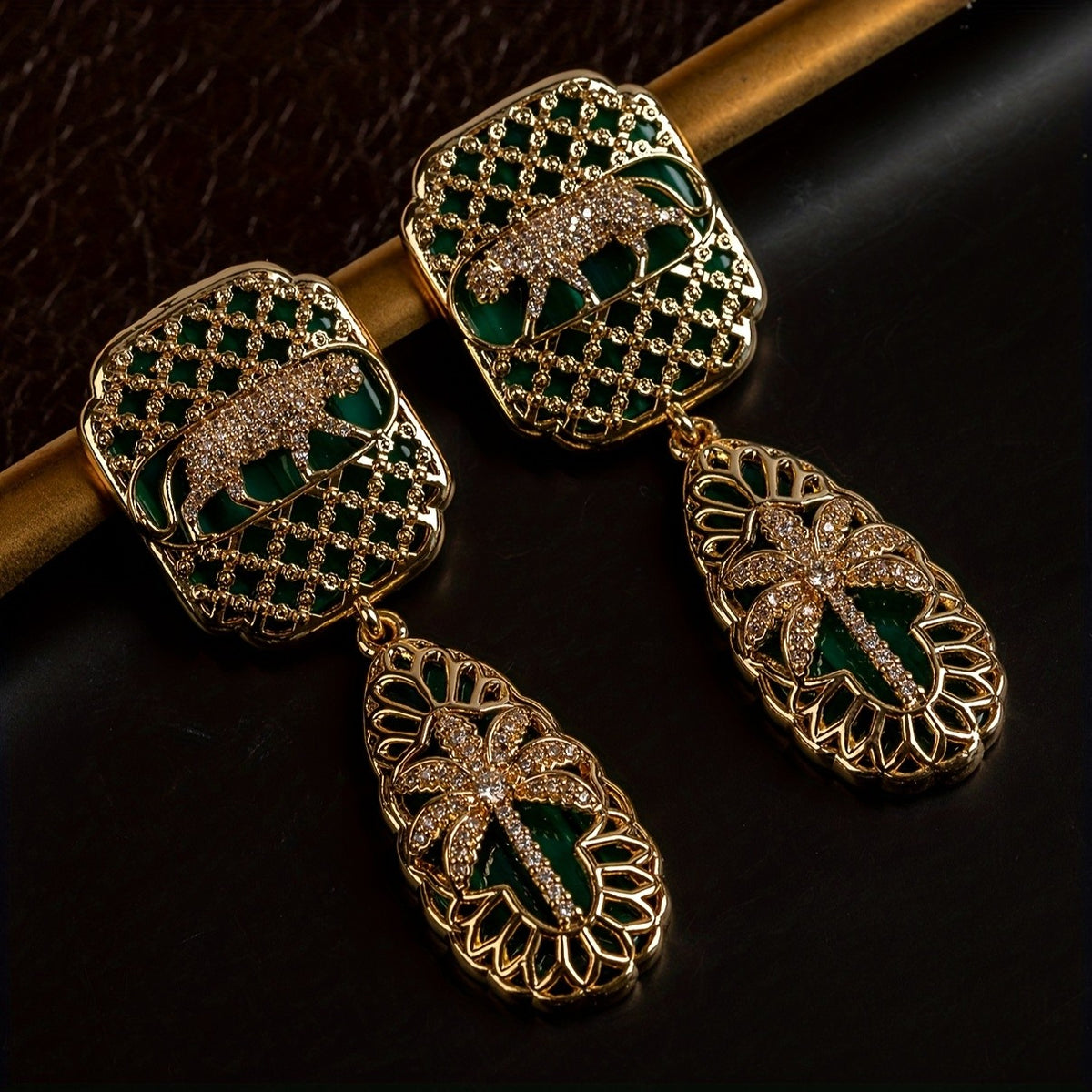 Regal Leopard Geometric Drop Earrings