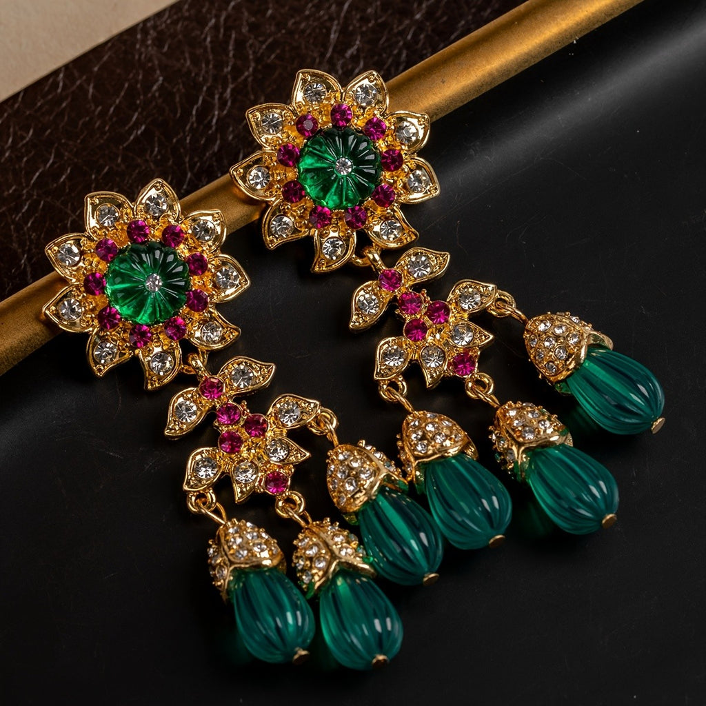 Regal Floral Glass Drop Earrings