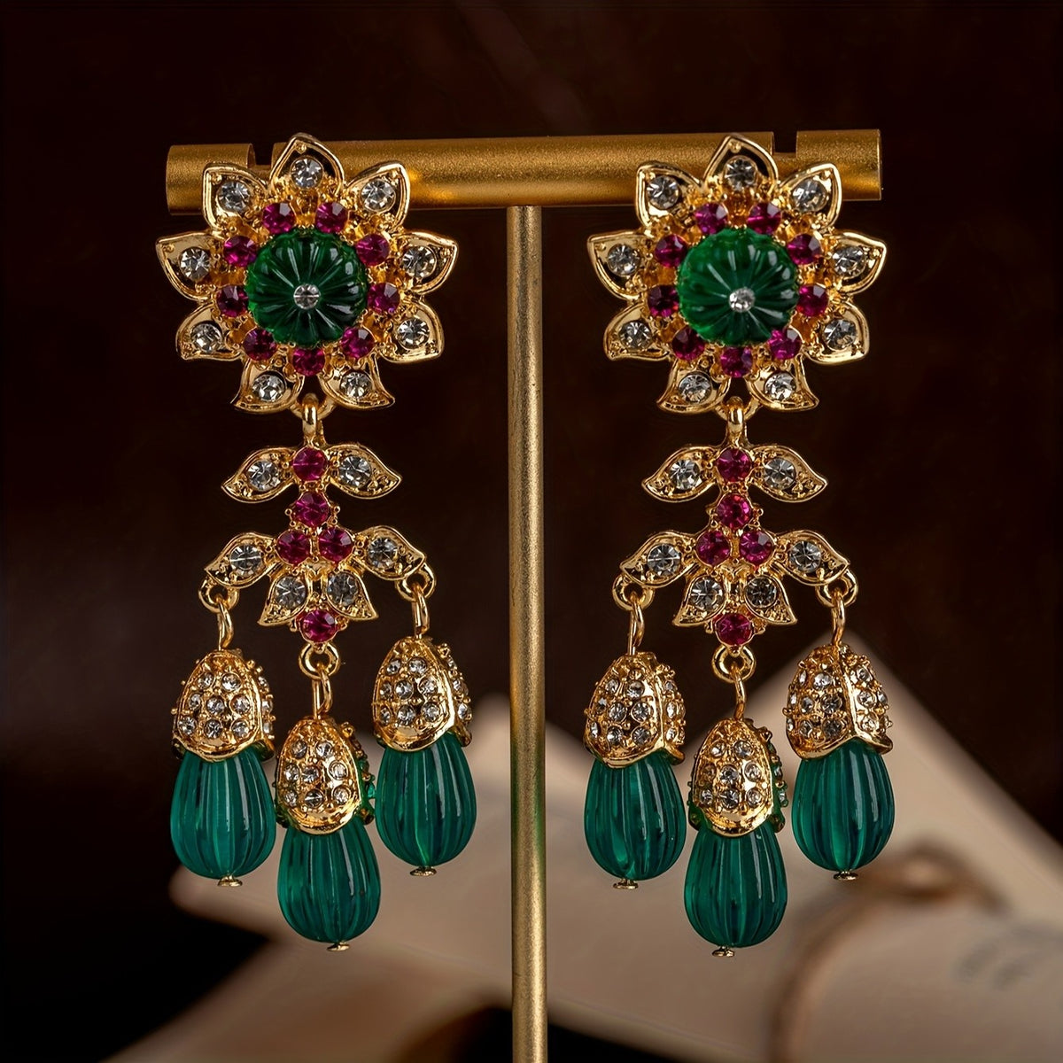 Regal Floral Glass Drop Earrings