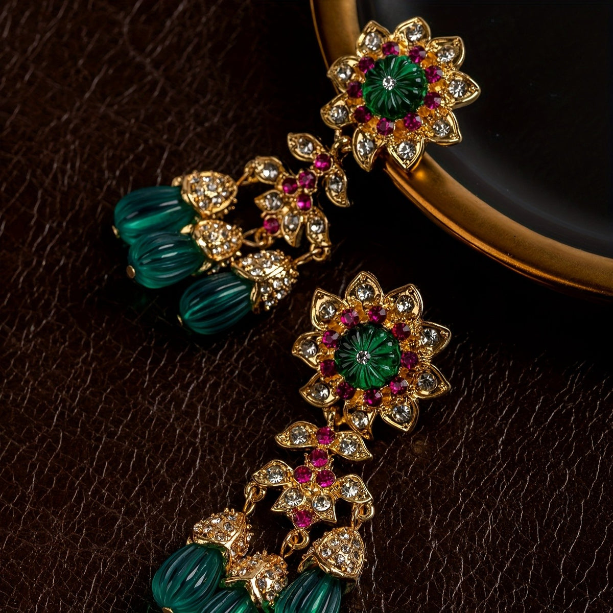 Regal Floral Glass Drop Earrings