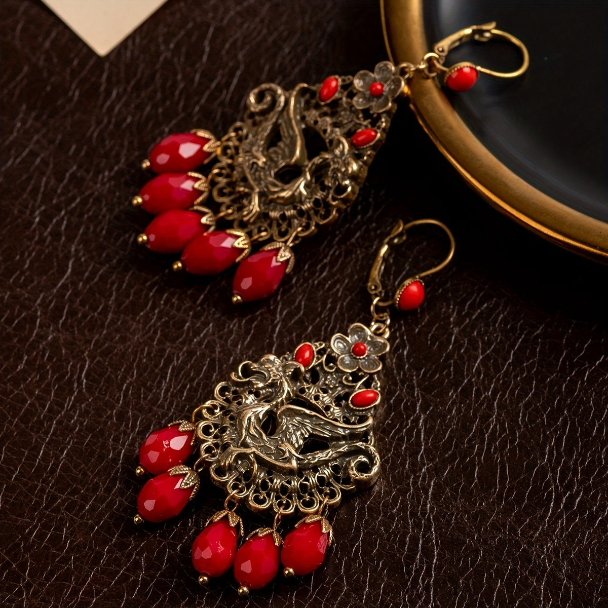 Regal Phoenix Red Glass Drop Earrings