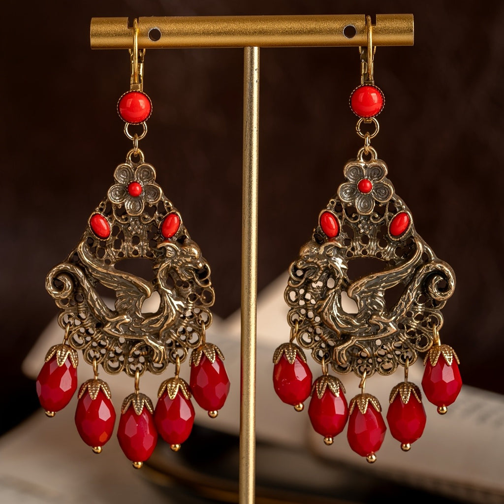 Regal Phoenix Red Glass Drop Earrings