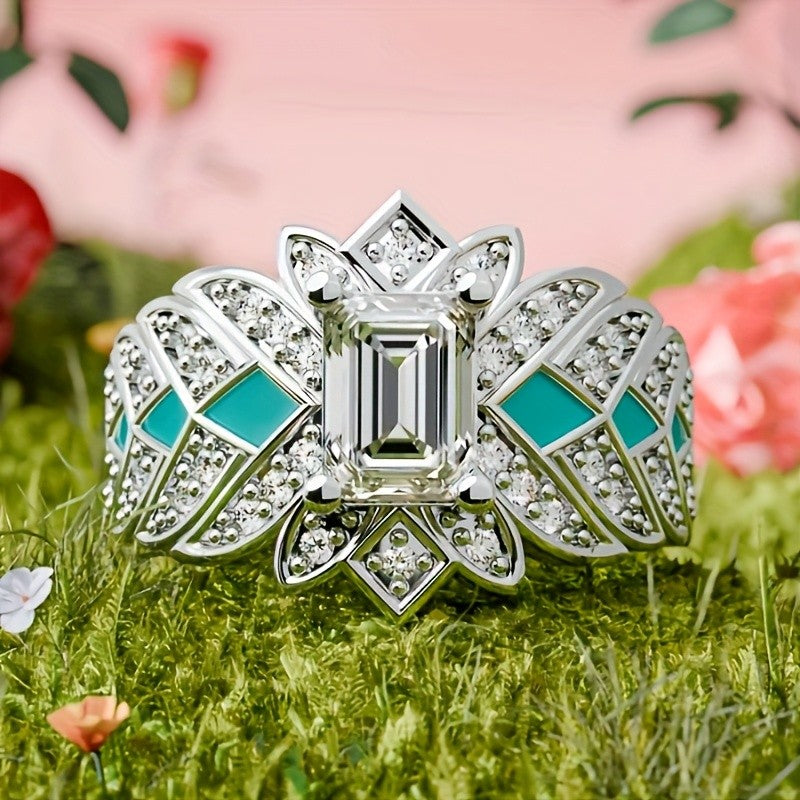 Geometric Turquoise Statement Ring