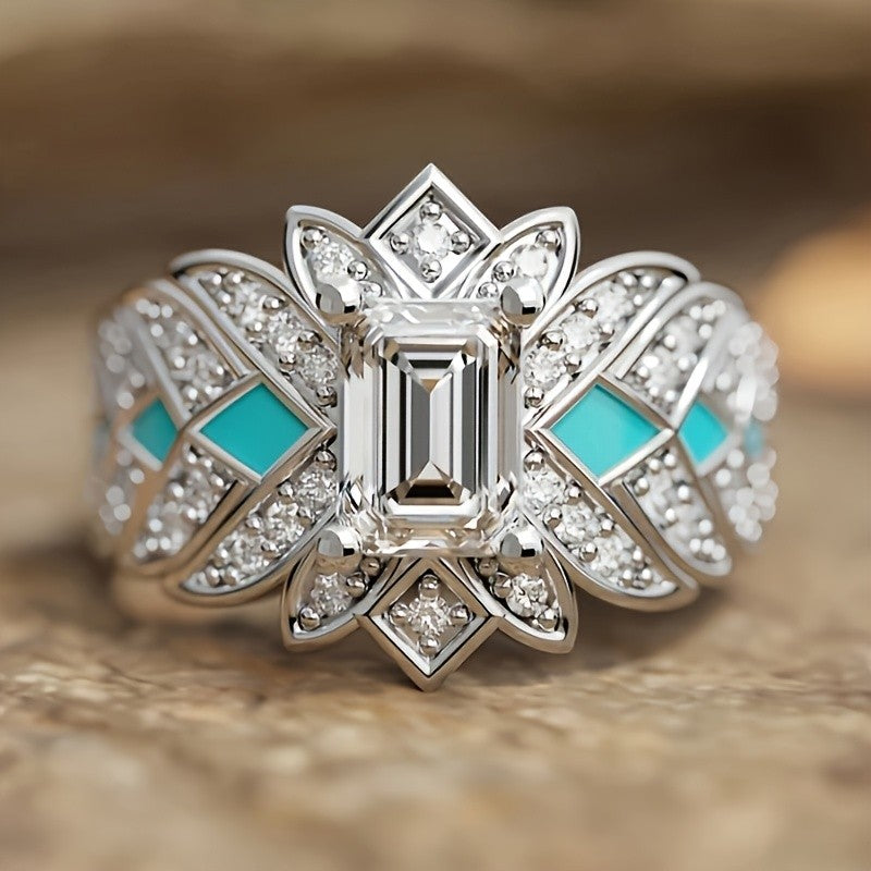 Geometric Turquoise Statement Ring