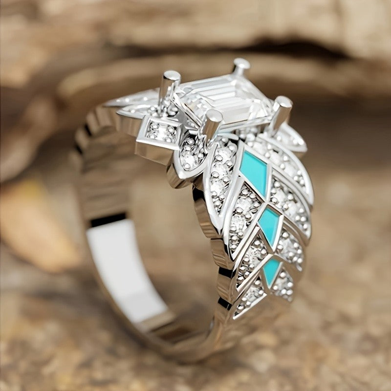 Geometric Turquoise Statement Ring