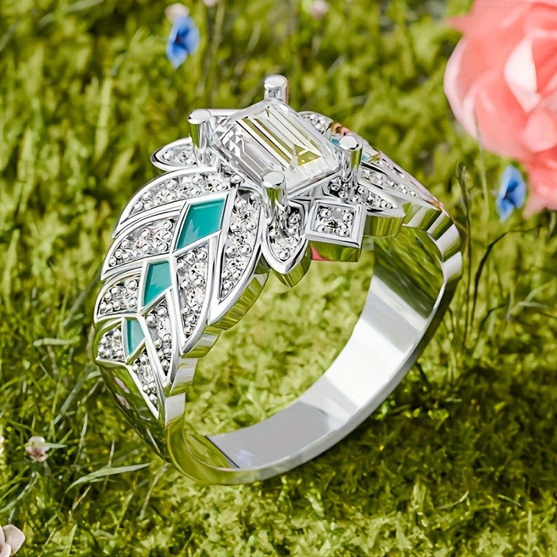Geometric Turquoise Statement Ring