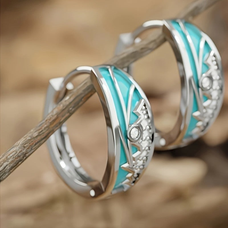 Boho Turquoise Inlay Hoop Earrings