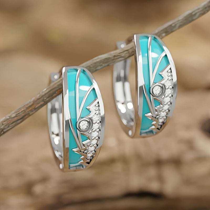Boho Turquoise Inlay Hoop Earrings