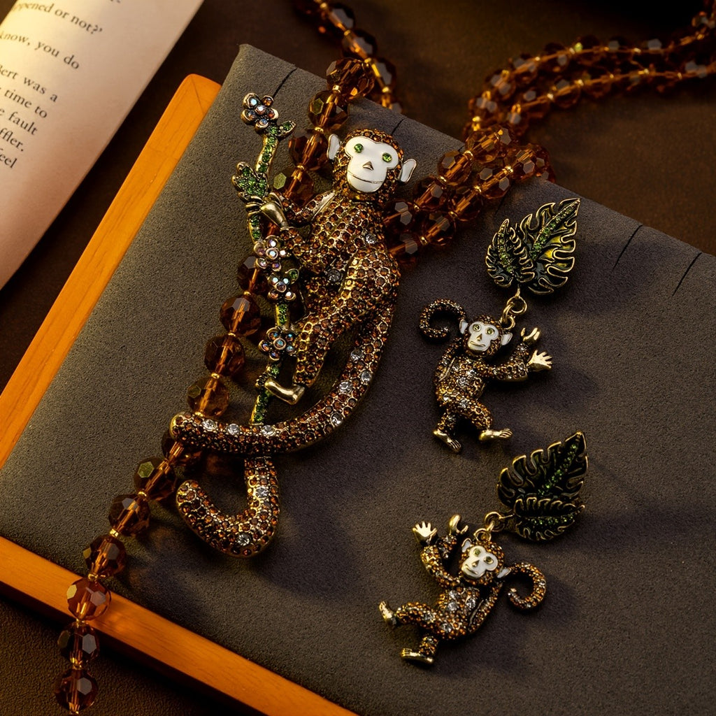 Whimsical Monkey Leaf Drop Earrings