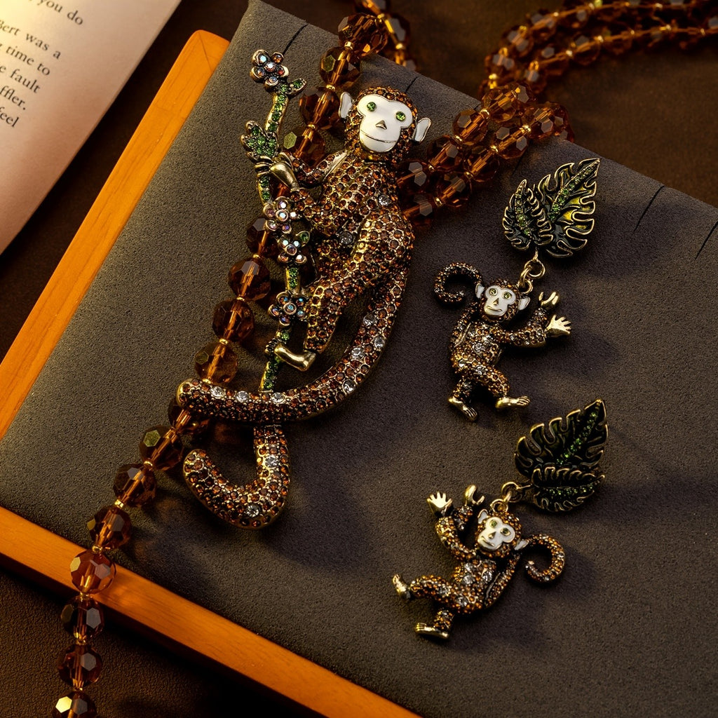 Whimsical Monkey Leaf Drop Earrings