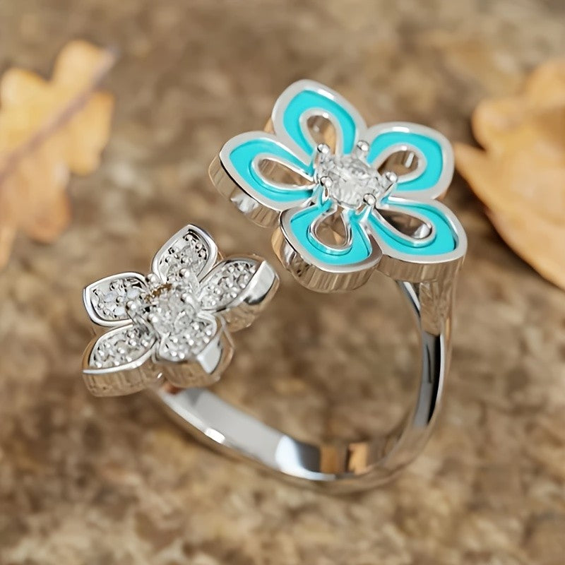 Turquoise Enamel Flower Ring