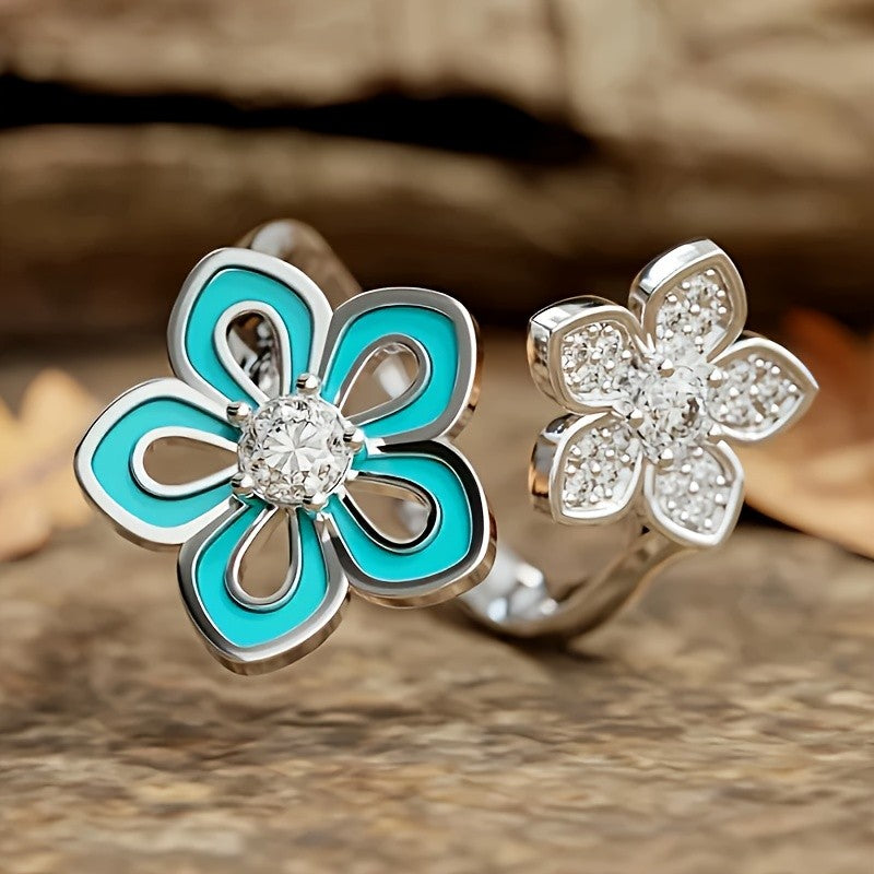 Turquoise Enamel Flower Ring