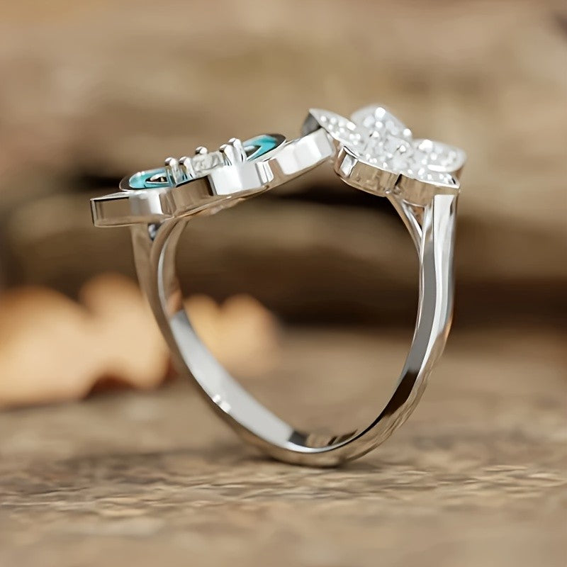 Turquoise Enamel Flower Ring