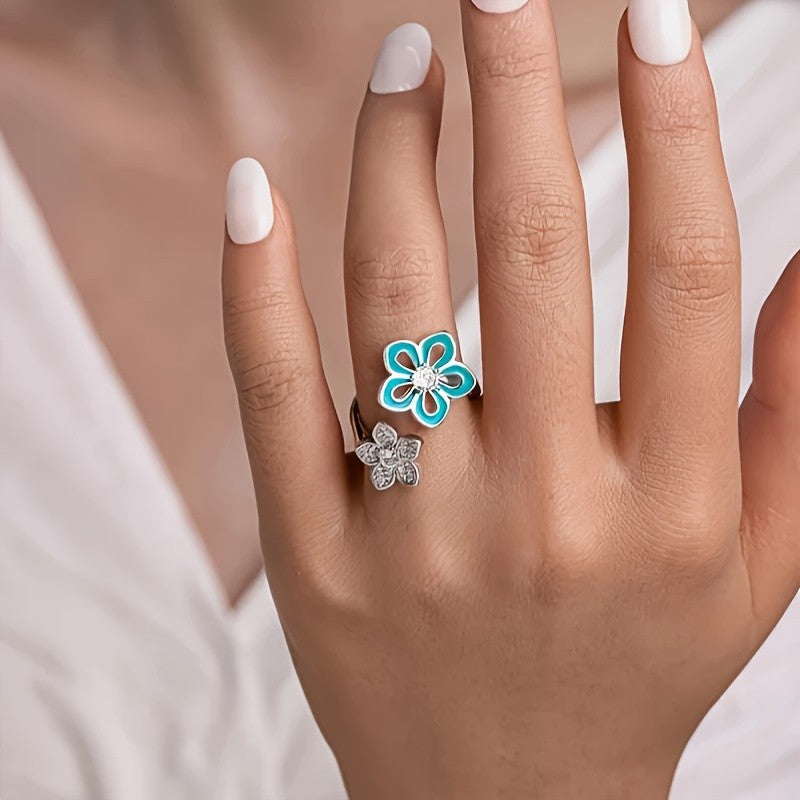 Turquoise Enamel Flower Ring