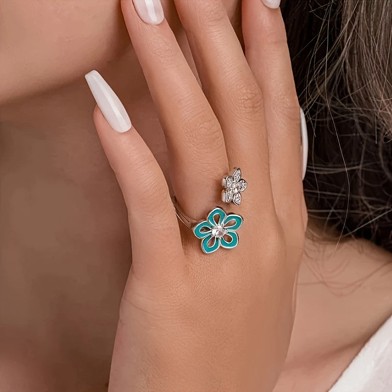 Turquoise Enamel Flower Ring