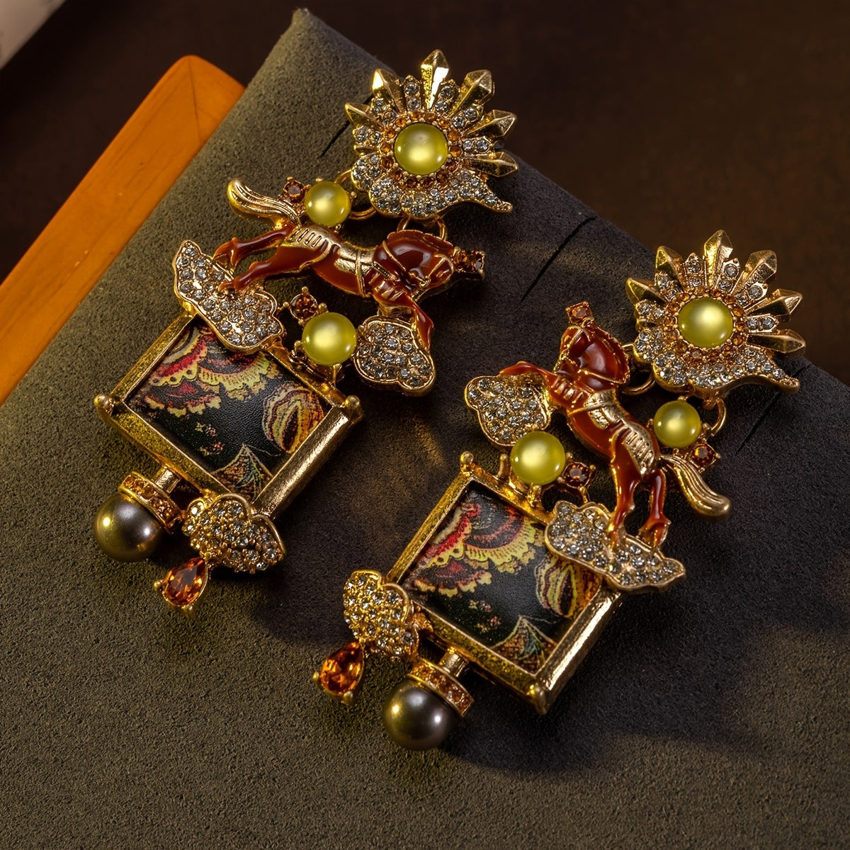 Whimsical Sunflower Horse Drop Earrings