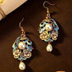 Vintage Enamel Floral Drop Earrings