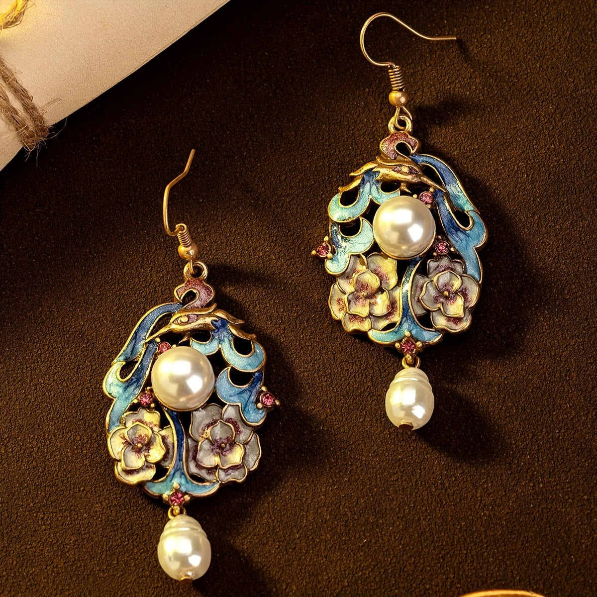 Vintage Enamel Floral Drop Earrings