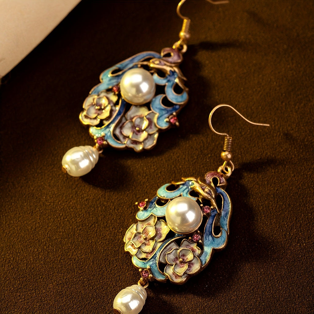 Vintage Enamel Floral Drop Earrings