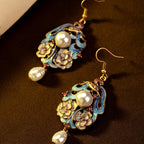 Vintage Enamel Floral Drop Earrings
