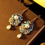 Vintage Enamel Floral Drop Earrings
