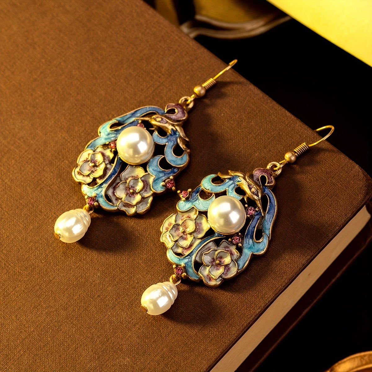 Vintage Enamel Floral Drop Earrings