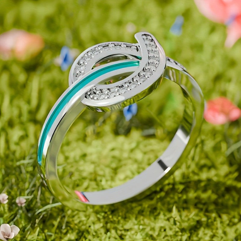 Teal Swirl Pave Statement Ring