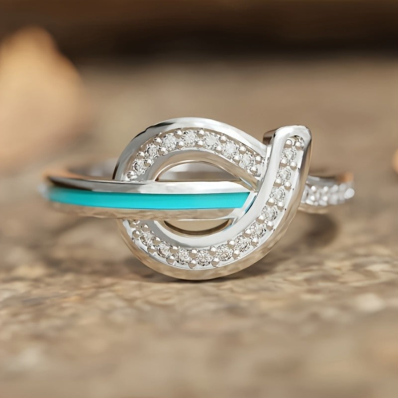 Teal Swirl Pave Statement Ring