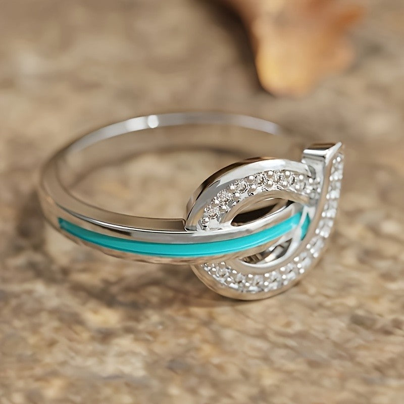 Teal Swirl Pave Statement Ring