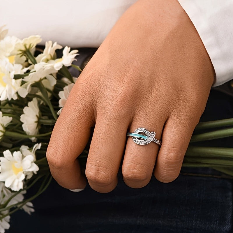 Teal Swirl Pave Statement Ring