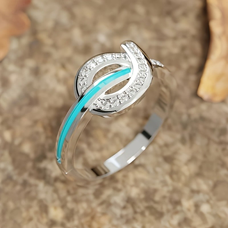 Teal Swirl Pave Statement Ring