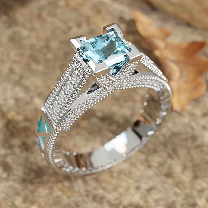 Elegant Square Blue Gemstone Ring