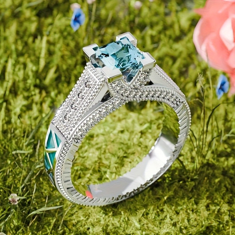 Elegant Square Blue Gemstone Ring