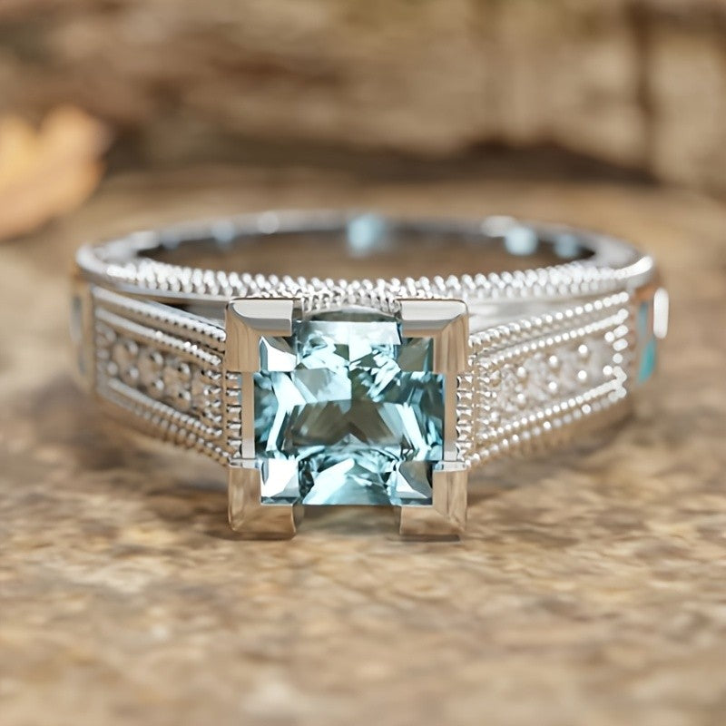 Elegant Square Blue Gemstone Ring
