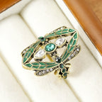 Boho Dragonfly Gemstone Statement Ring