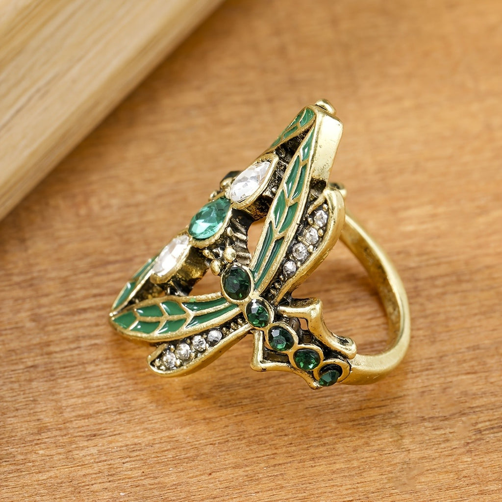 Boho Dragonfly Gemstone Statement Ring