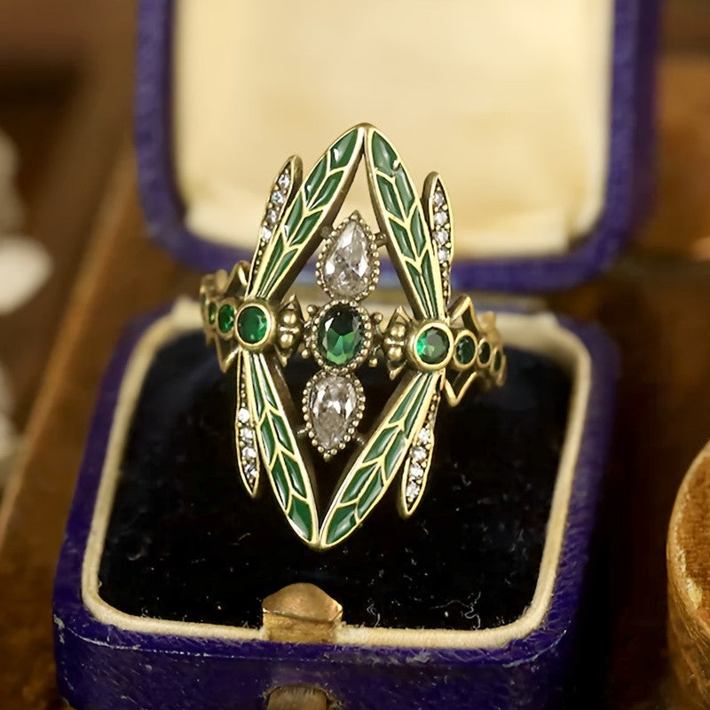 Boho Dragonfly Gemstone Statement Ring
