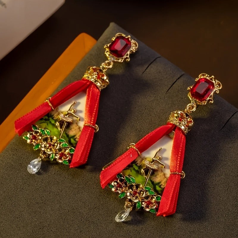 Regal Red Gem Dancer Drop Earrings