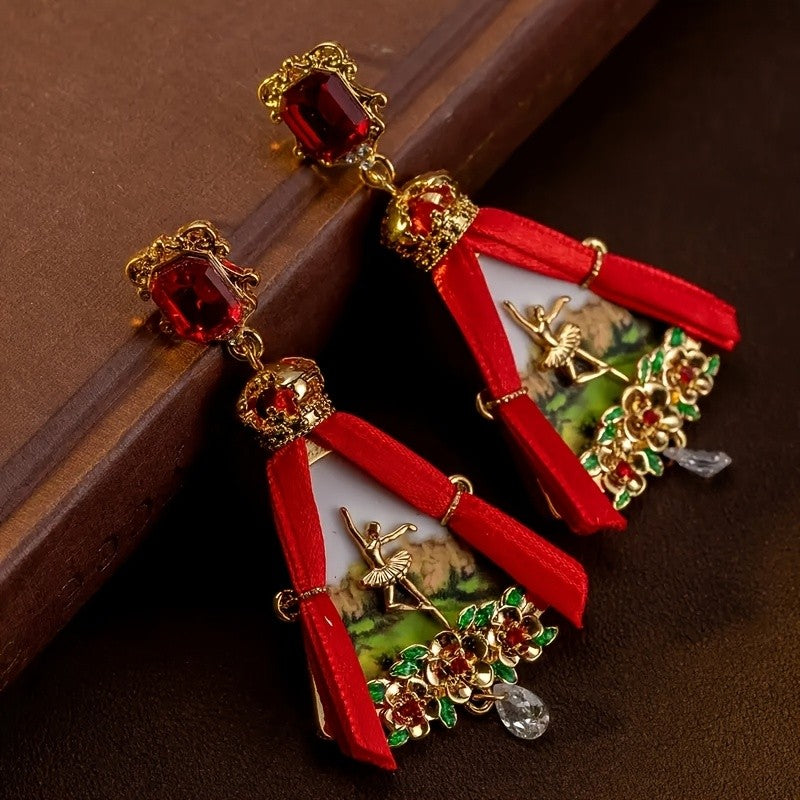 Regal Red Gem Dancer Drop Earrings