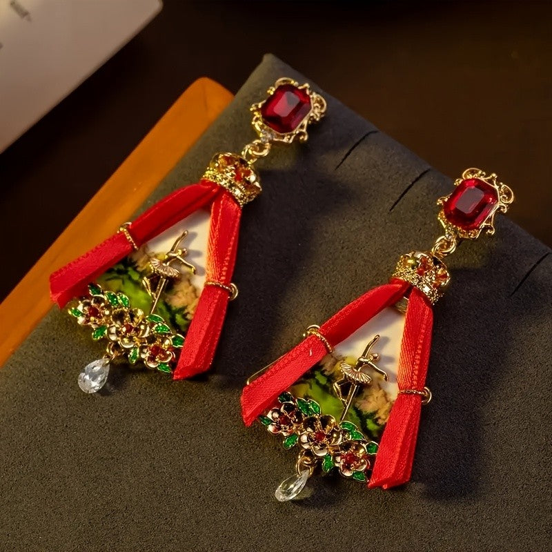 Regal Red Gem Dancer Drop Earrings