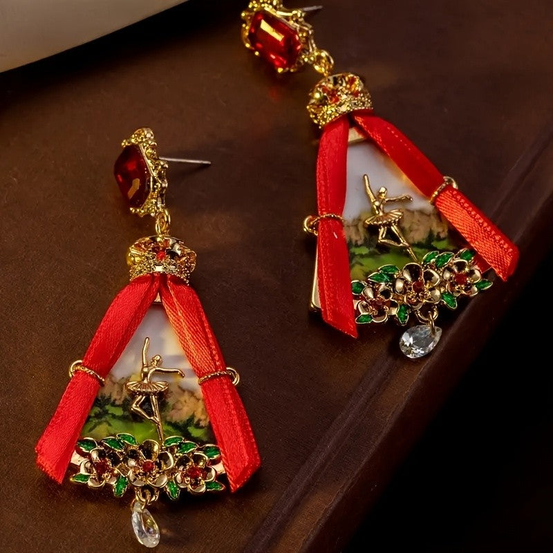 Regal Red Gem Dancer Drop Earrings