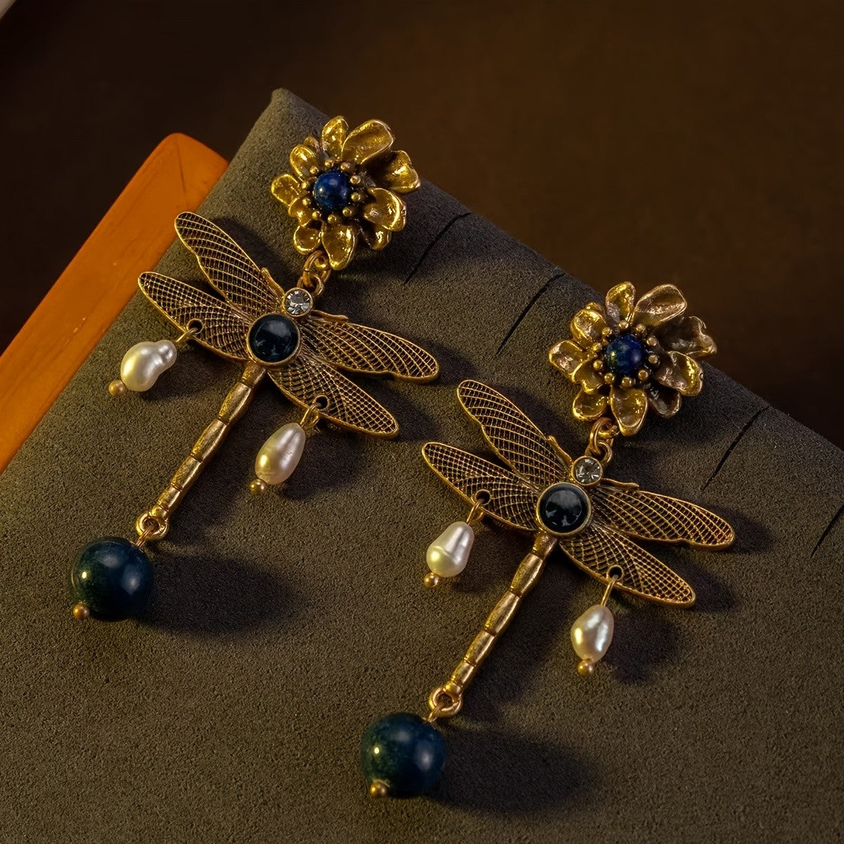 Whimsical Dragonfly Floral Drop Earrings