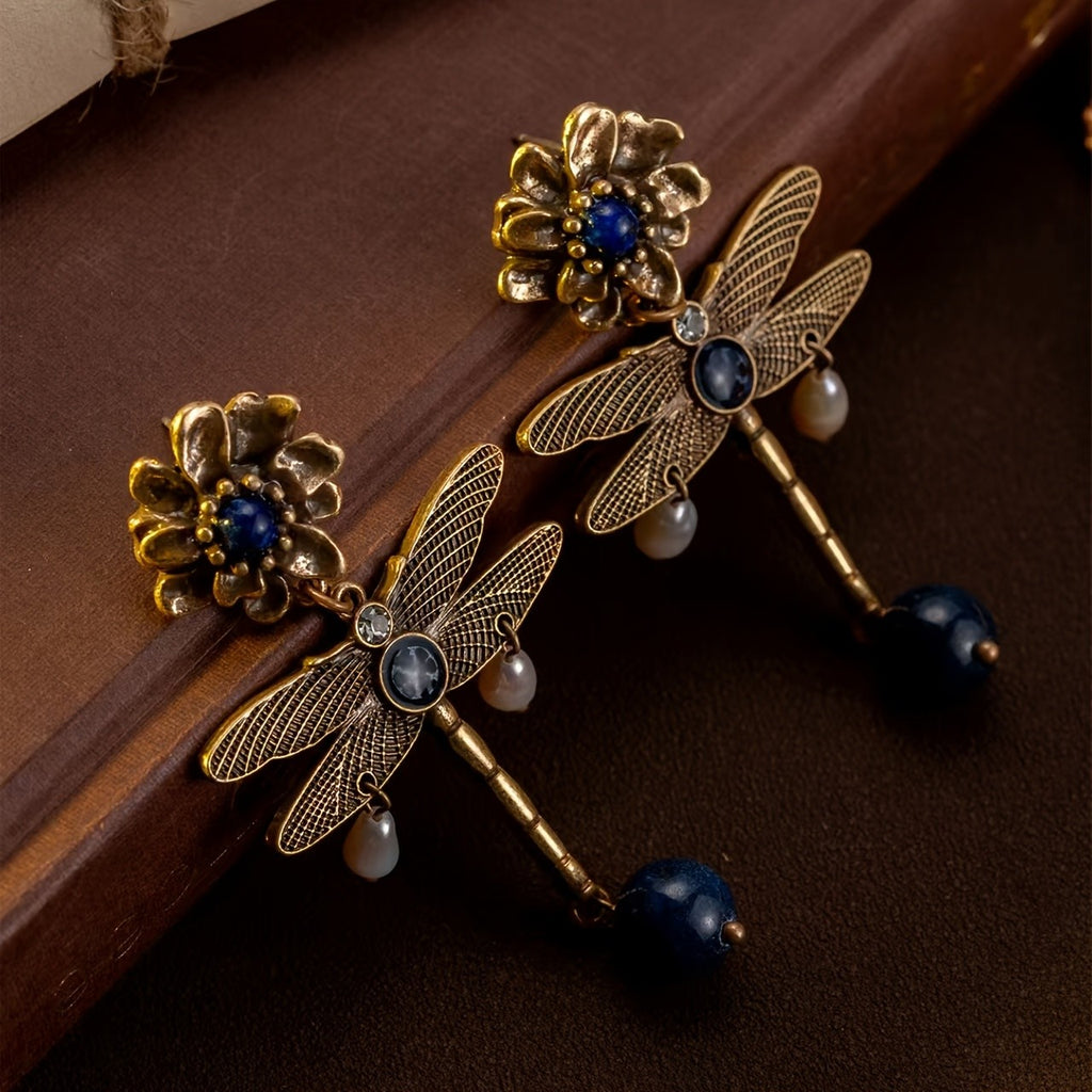 Whimsical Dragonfly Floral Drop Earrings