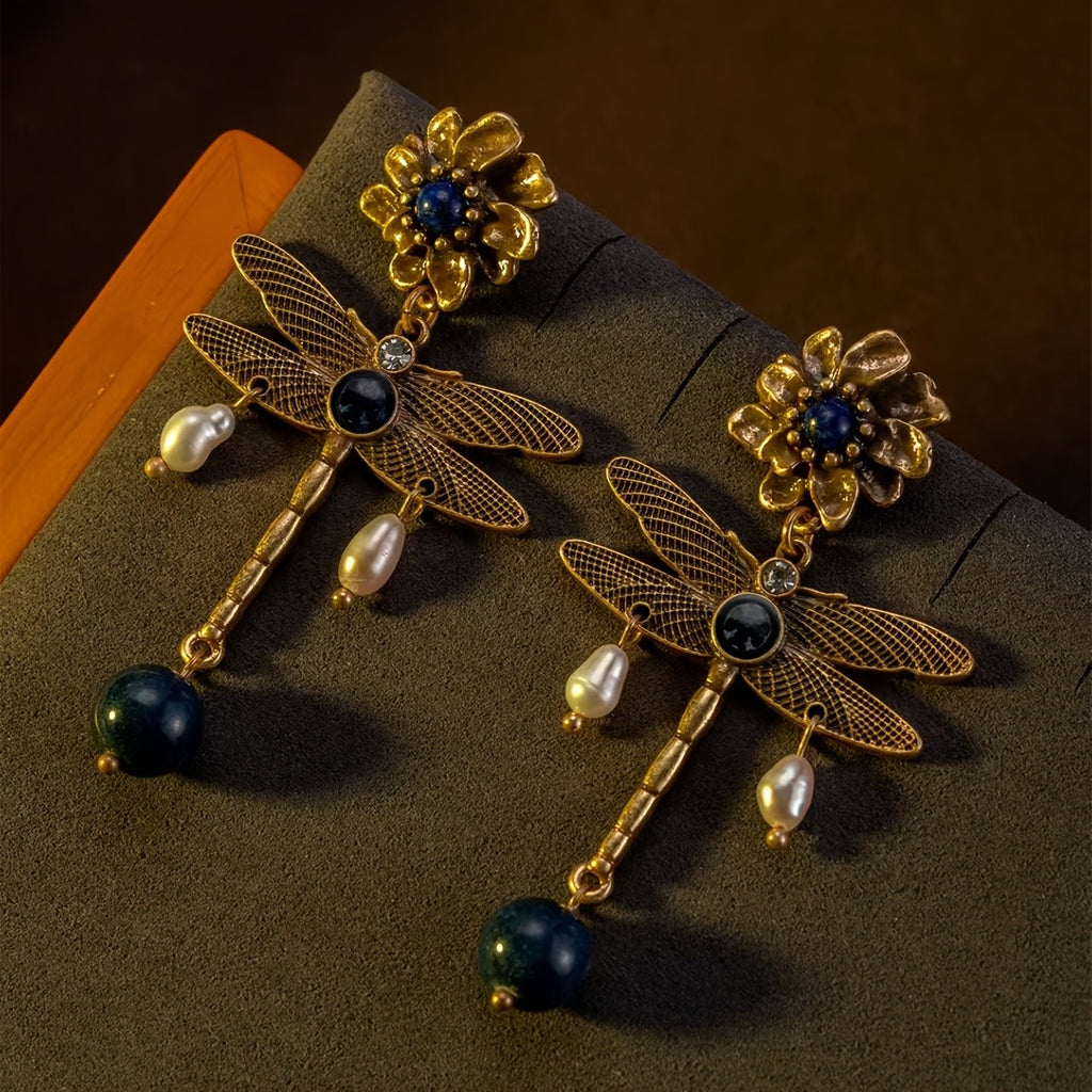 Whimsical Dragonfly Floral Drop Earrings