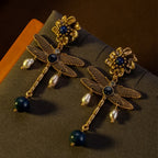 Whimsical Dragonfly Floral Drop Earrings