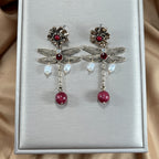 Whimsical Dragonfly Floral Drop Earrings