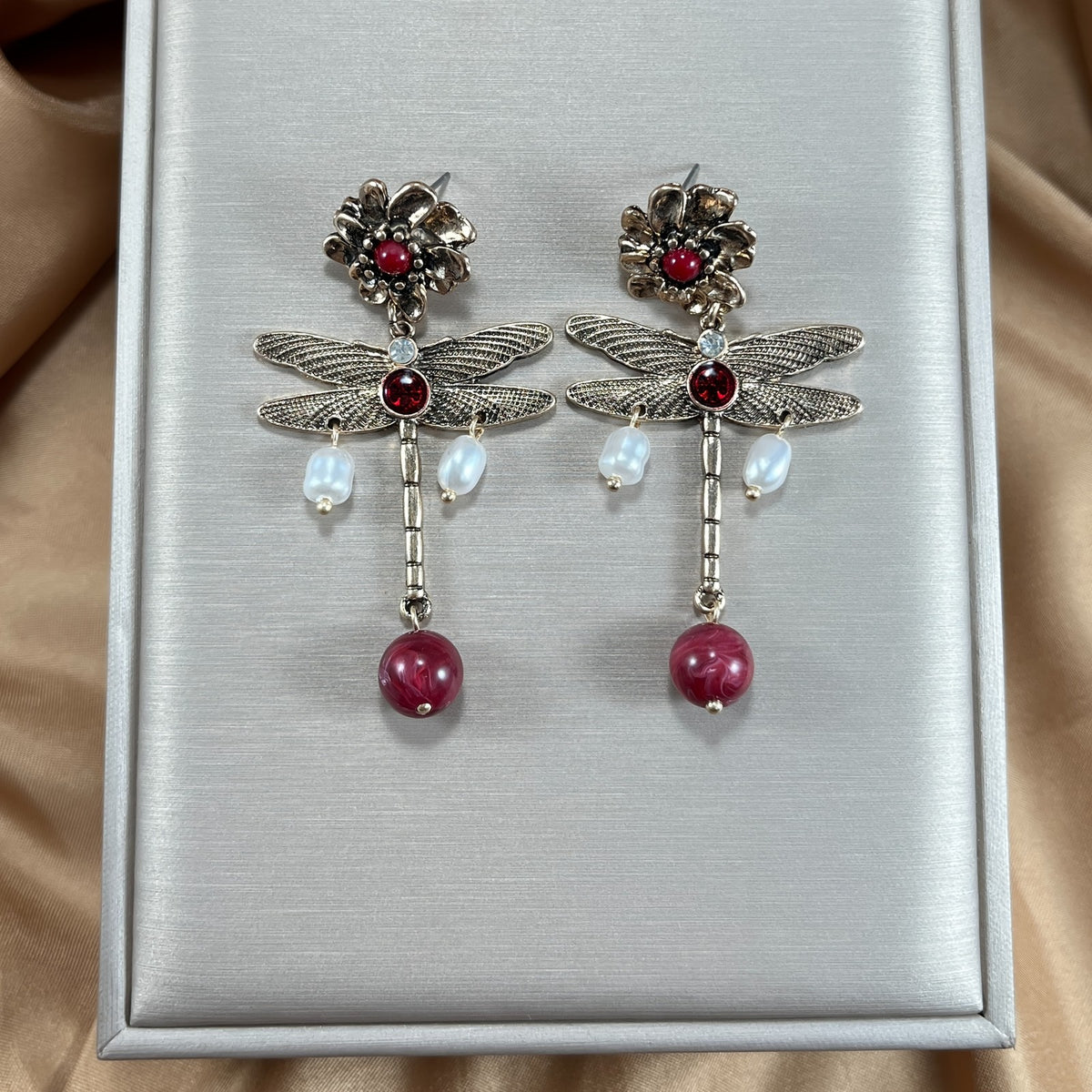 Whimsical Dragonfly Floral Drop Earrings