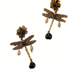 Whimsical Dragonfly Floral Drop Earrings